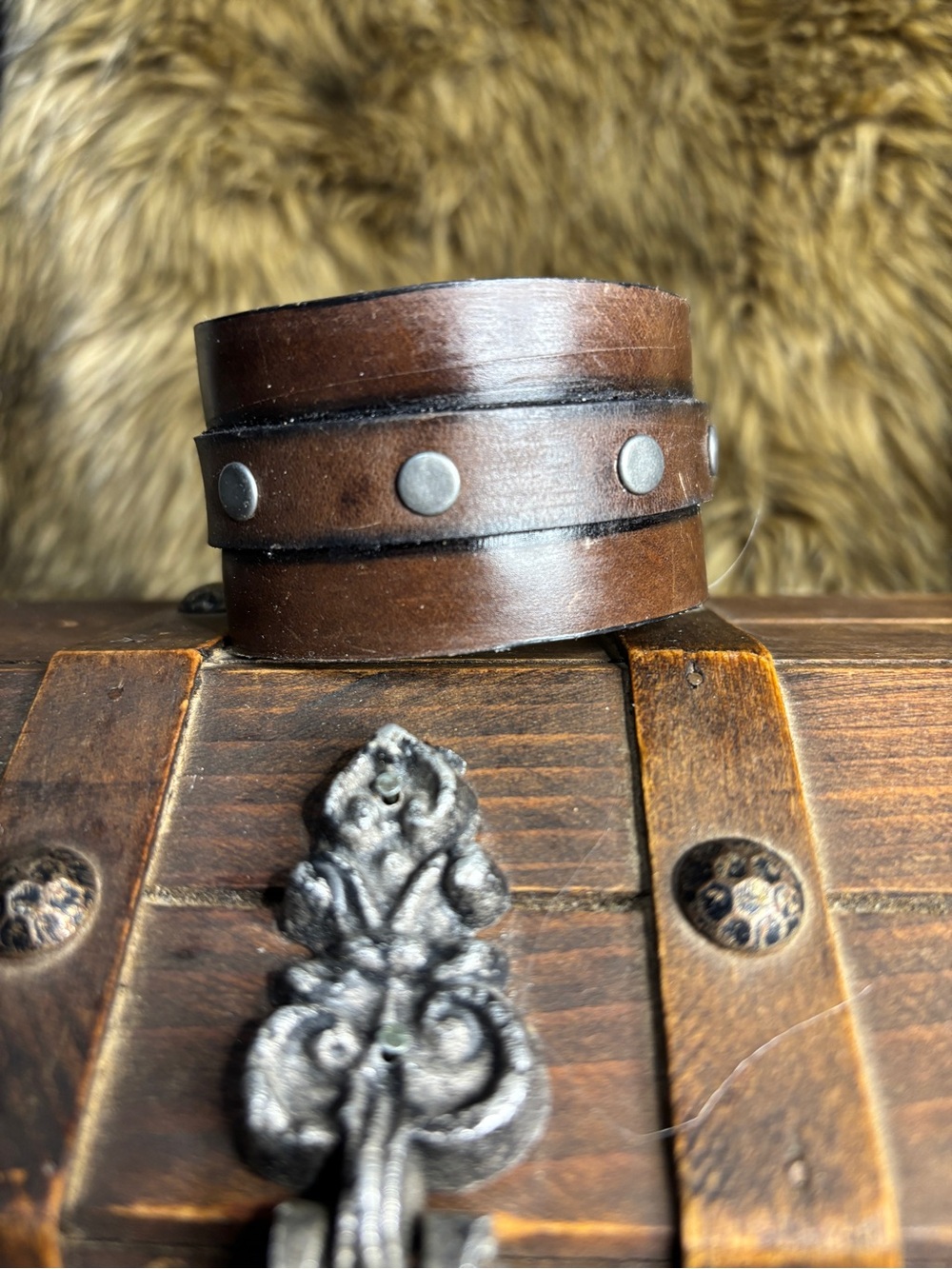 Brown Leather Studded Wrap Bracelet - Men Accessories